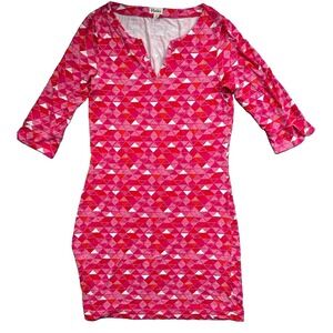 Hatley pink orange geo stretch knit dress ladies S USA 0064